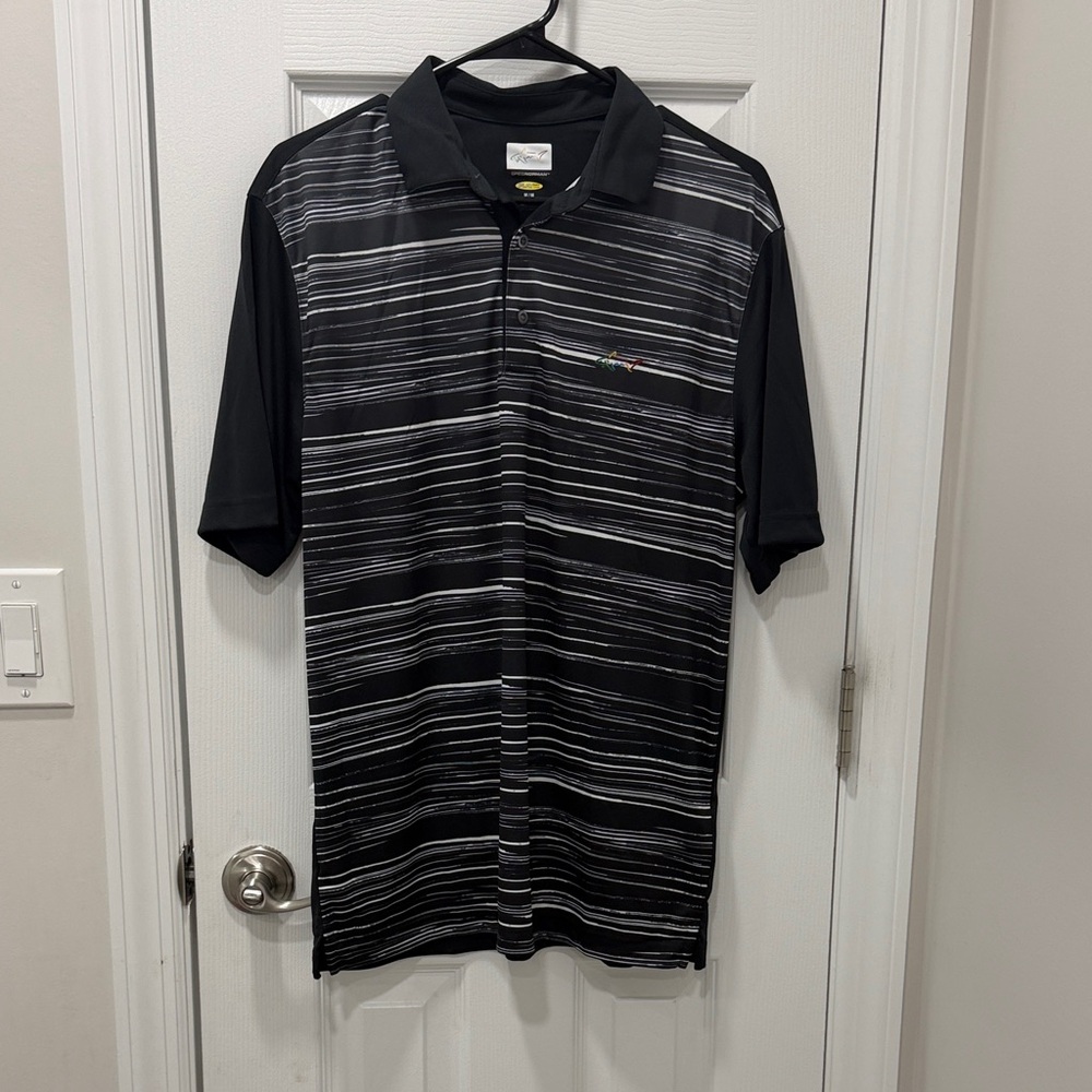 Callaway Black and White Striped Polo Shirt
